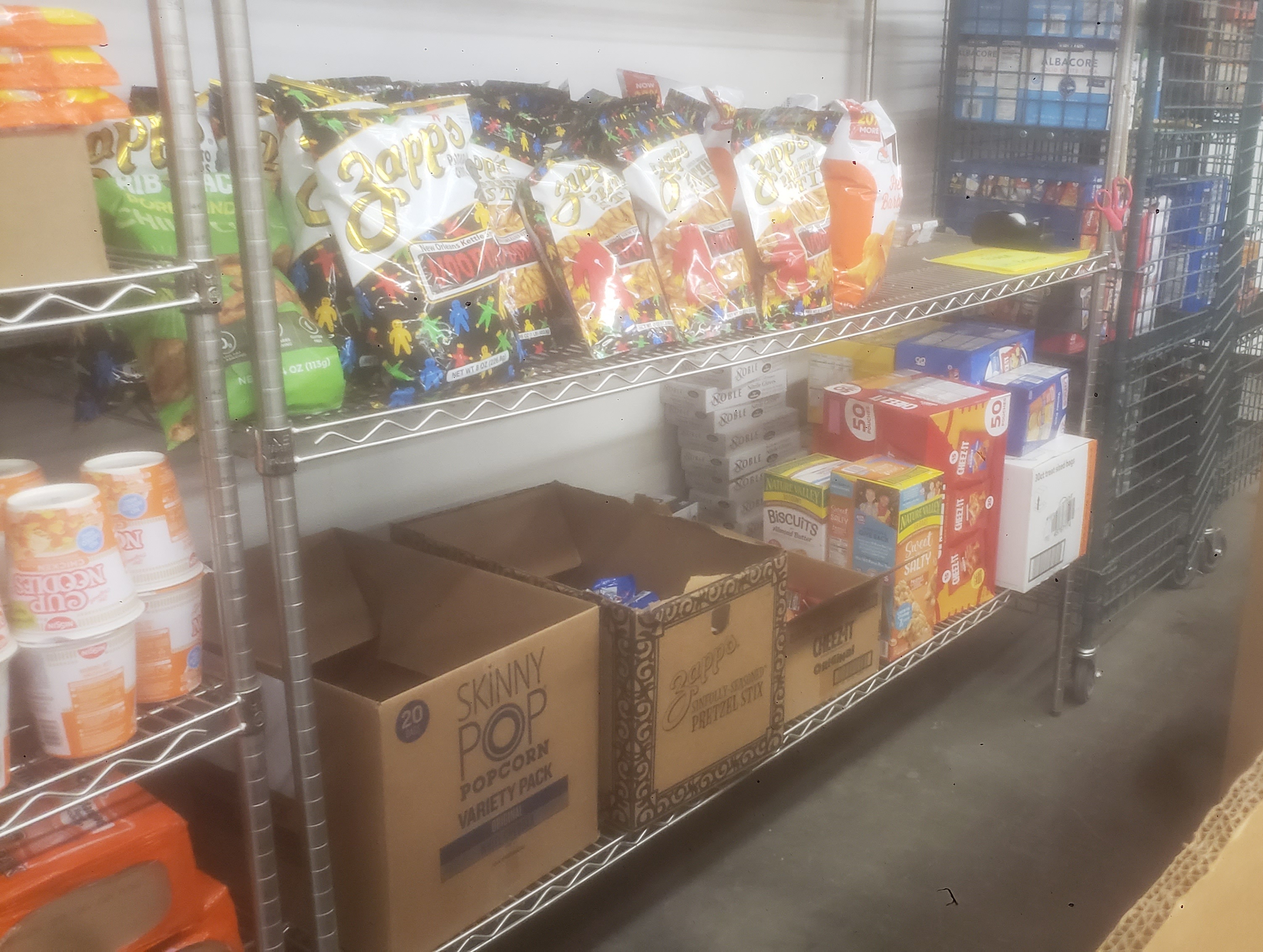 Shelf full of food.
